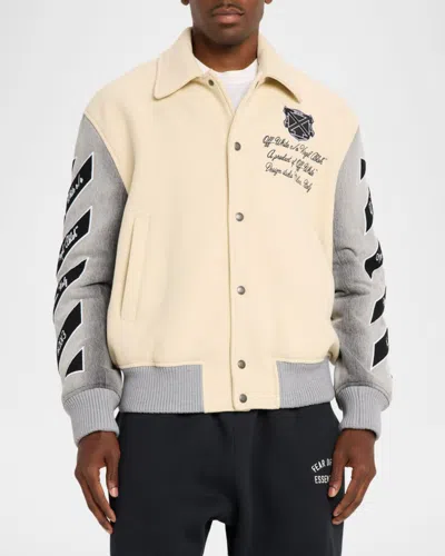 Off-white Logo-embroidered Varsity Jacket In Neutral