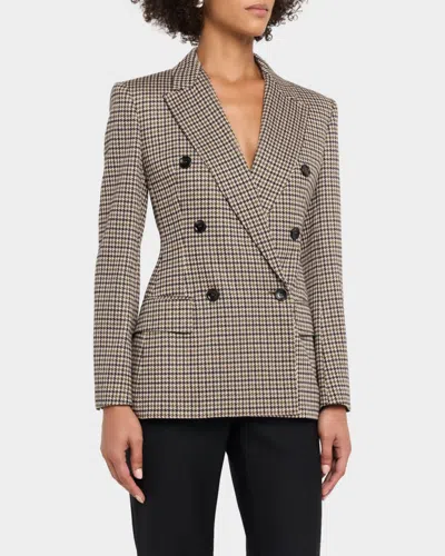 Max Mara Wool Houndstooth Double-breasted Jacket In Brown
