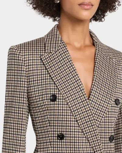 Max Mara Wool Houndstooth Double-breasted Jacket In Brown