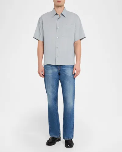 Frame Textured Stripe Short Sleeve Button-up Shirt In Gray