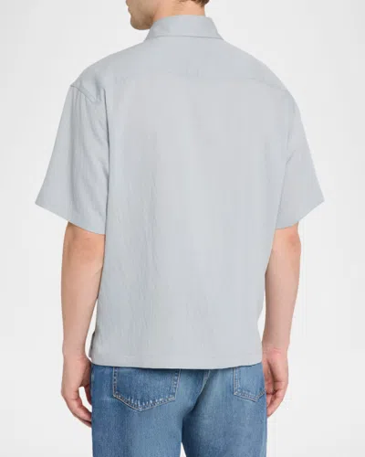 Frame Textured Stripe Short Sleeve Button-up Shirt In Gray