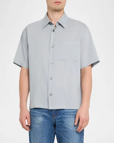 Frame Textured Stripe Short Sleeve Button-up Shirt In Gray
