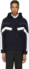 NEIL BARRETT Navy Panelled Modernist Retro Hoodie