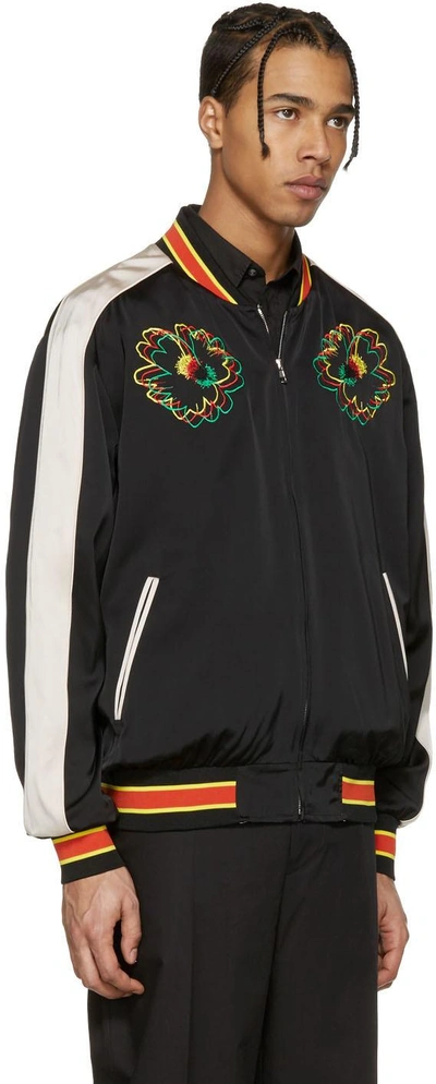 Shop Stella Mccartney Black Embroidered Floral Bomber Jacket