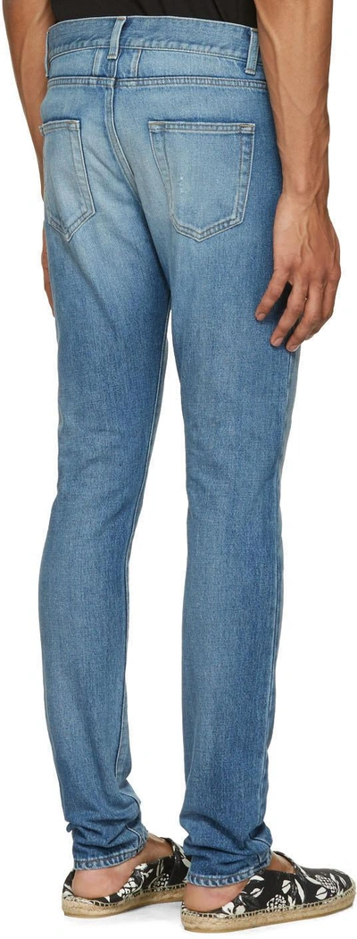 Shop Saint Laurent Blue Low Waisted Skinny Jeans
