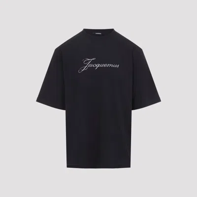 Jacquemus Relaxed Fit Black T-shirt With Cursive Script Logo In Black