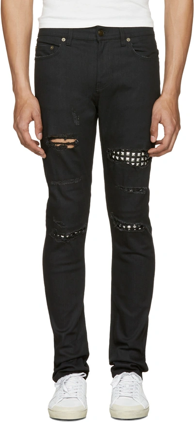 Saint Laurent Black Studded Low Waisted Skinny Jeans