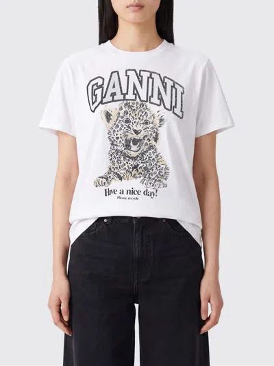 Ganni Basic Jersey Leopard Relaxed T-shirt Leopard In White