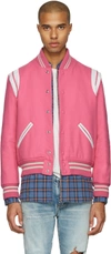 SAINT LAURENT Pink Wool Teddy Bomber Jacket
