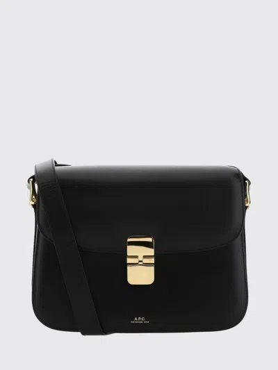 A.p.c. Compact Black Calf Leather Shoulder Bag With Adjustable Strap In Purple