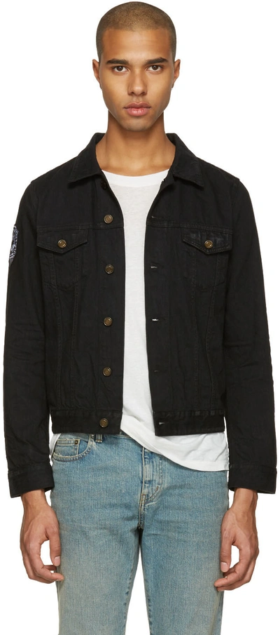 Shop Saint Laurent Black Denim Patch Jacket