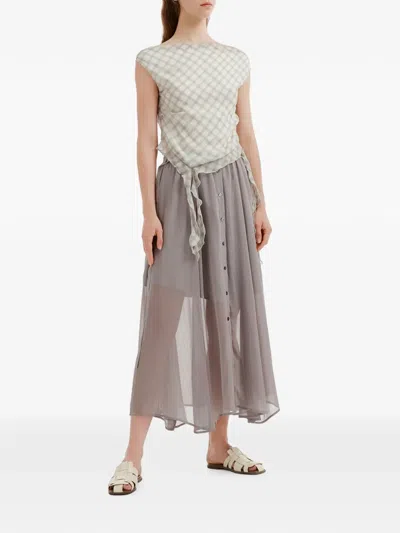 B+ab Check-pattern Ruffled Top In White