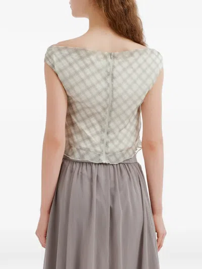 B+ab Check-pattern Ruffled Top In White