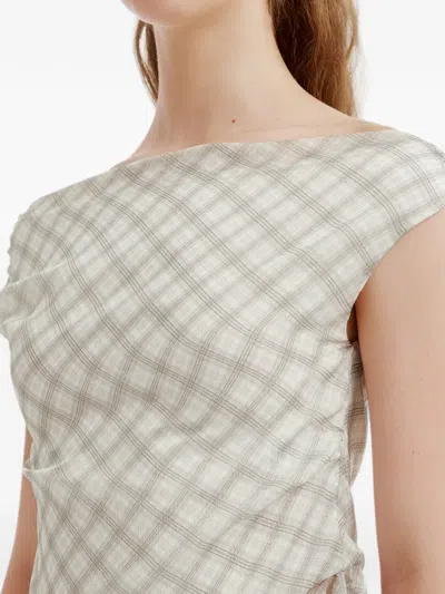 B+ab Check-pattern Ruffled Top In White