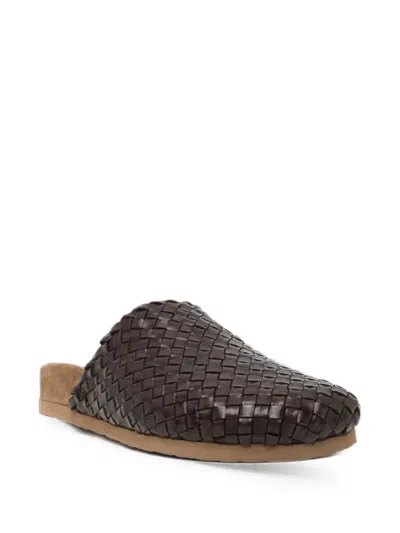 Dragon Diffusion Woven Leather Mules In Blue