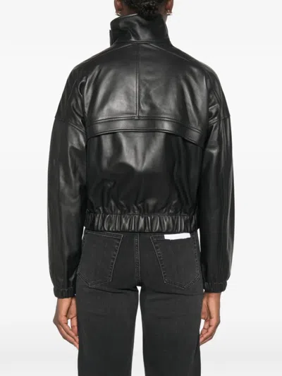 Vince Leather Bomber Jacket In Black
