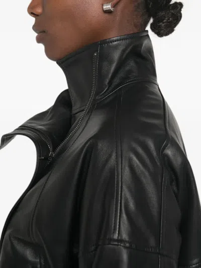 Vince Leather Bomber Jacket In Black