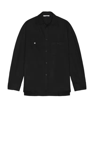 Givenchy Couture Seam Dry Wool Flannel Shirt Patch Pocket In Black