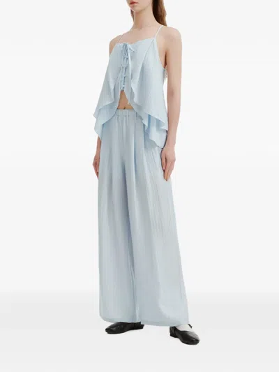 B+ab Ruffled Button-front Jumpsuit In Blue