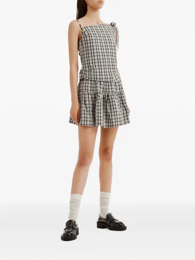 B+ab Check-pattern Tiered Jumpsuit In Neutral