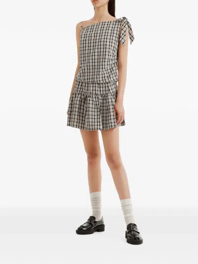 B+ab Check-pattern Tiered Jumpsuit In Neutral