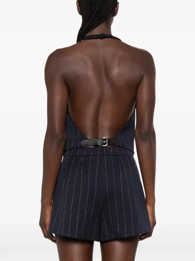 Maje Pinstripe-pattern Halter-neck Top In Blue