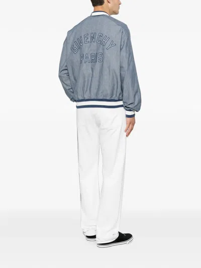 Givenchy Logo-embroidered Striped-pattern Jacket In Blue