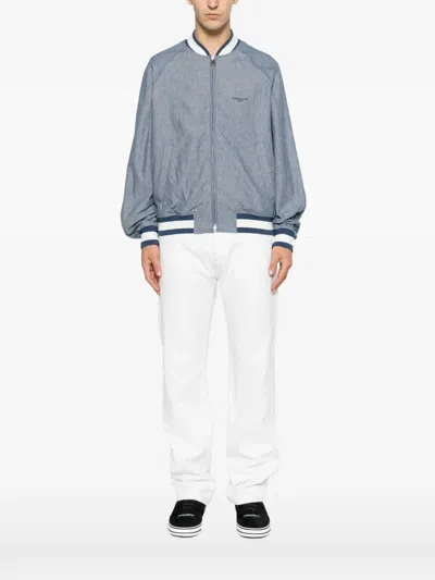 Givenchy Logo-embroidered Striped-pattern Jacket In Blue