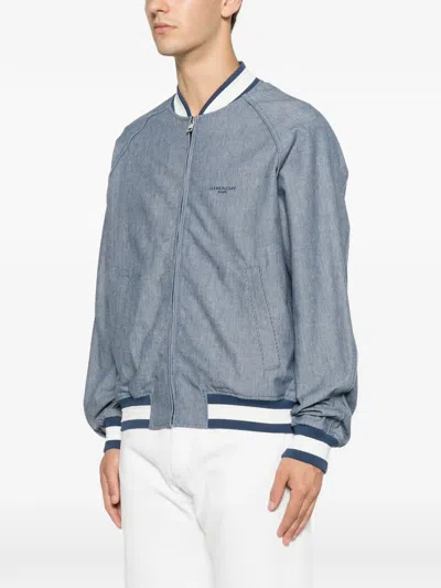 Givenchy Logo-embroidered Striped-pattern Jacket In Blue