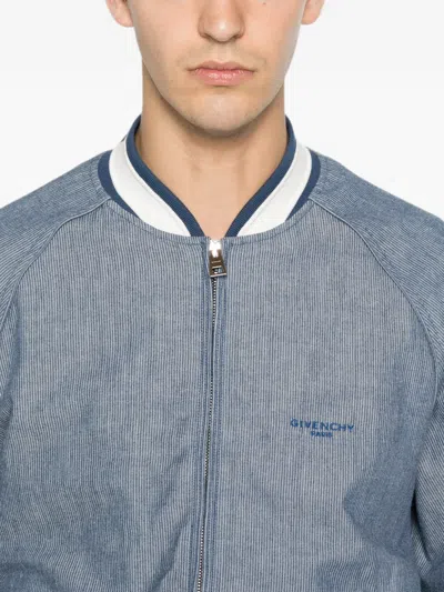 Givenchy Logo-embroidered Striped-pattern Jacket In Blue