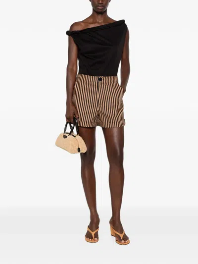 Simon Miller Como Striped-pattern Shorts In Brown