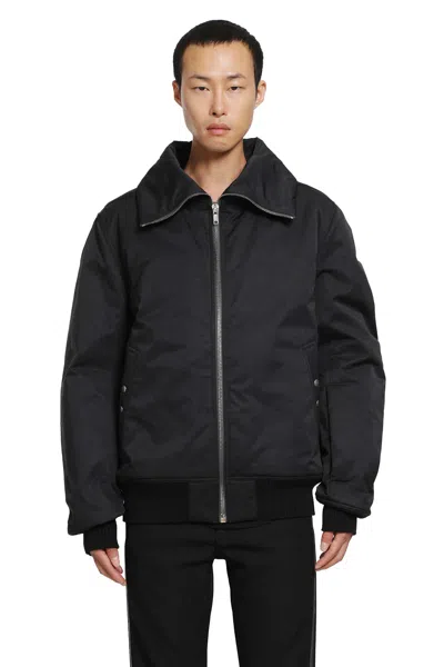 Rick Owens Black Rain Bomber Jacket With High Neck And Functional Pockets In Black
