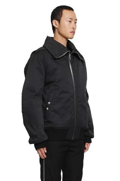 Rick Owens Black Rain Bomber Jacket With High Neck And Functional Pockets In Black