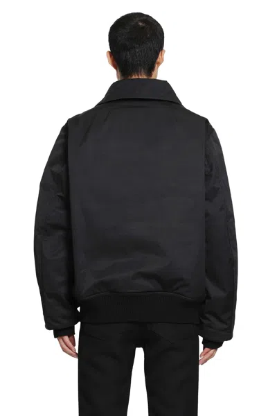 Rick Owens Black Rain Bomber Jacket With High Neck And Functional Pockets In Black