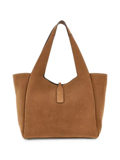 Hogan Rectangular Suede Tote Bag Top Handle Buckle In Brown