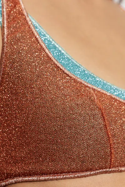 Oseree Metallic-effect Layered Bikini In Brown