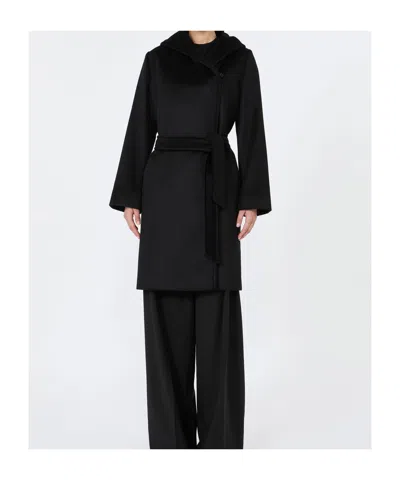 Max Mara Wool Broadcloth Robe Coat In Black