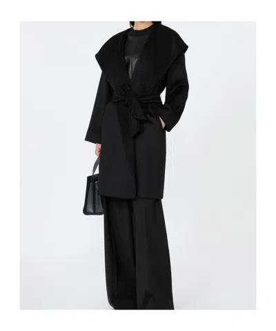 Max Mara Wool Broadcloth Robe Coat In Black