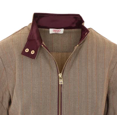 Liu •jo Herringbone-pattern Zip-up Jacket In Burgundy