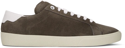 Saint Laurent Brown Suede Sl/06 Court Classic Sneakers In Khaki-grey