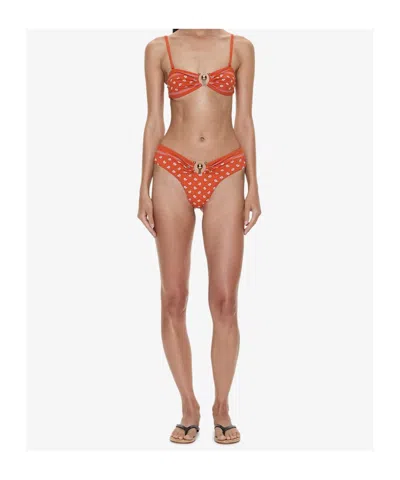 Christopher Esber Ruffled Strapless Bikini Top In Orange