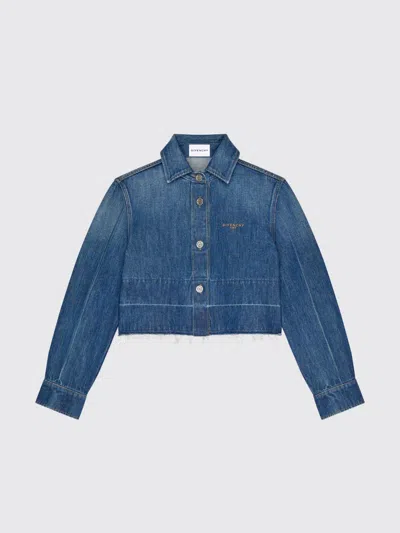 Givenchy Cropped Raw-edge Cotton Denim Jacket In Blue