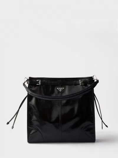 Prada Shoulder Bag Top Handle Smooth Finish In Black