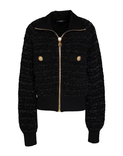 Balmain Black Tweed Bomber Jacket In Black