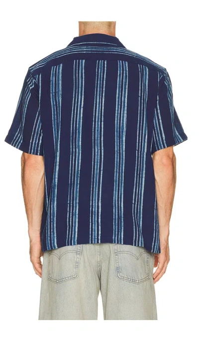 Faherty Striped-pattern Short-sleeve Shirt In Blue