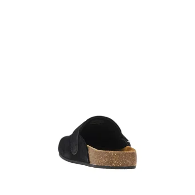 Tory Burch Mellow Black Slip-on Mule With Metallic Logo Buckle In Suede Woman In Black