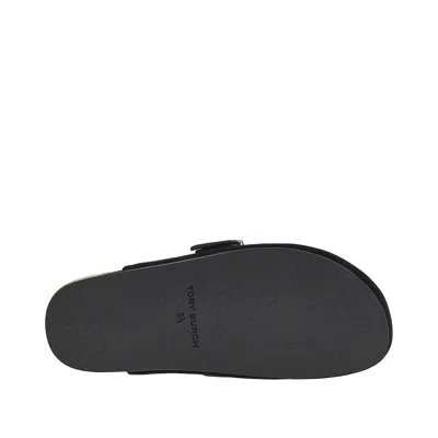 Tory Burch Mellow Black Slip-on Mule With Metallic Logo Buckle In Suede Woman In Black