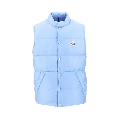 Moncler Baby Bernard Quilted Down Vest With High Collar In Blue