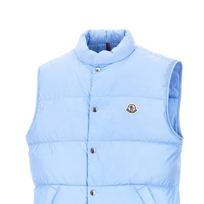 Moncler Baby Bernard Quilted Down Vest With High Collar In Blue