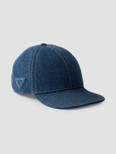 Prada Denim Baseball Cap In Blue